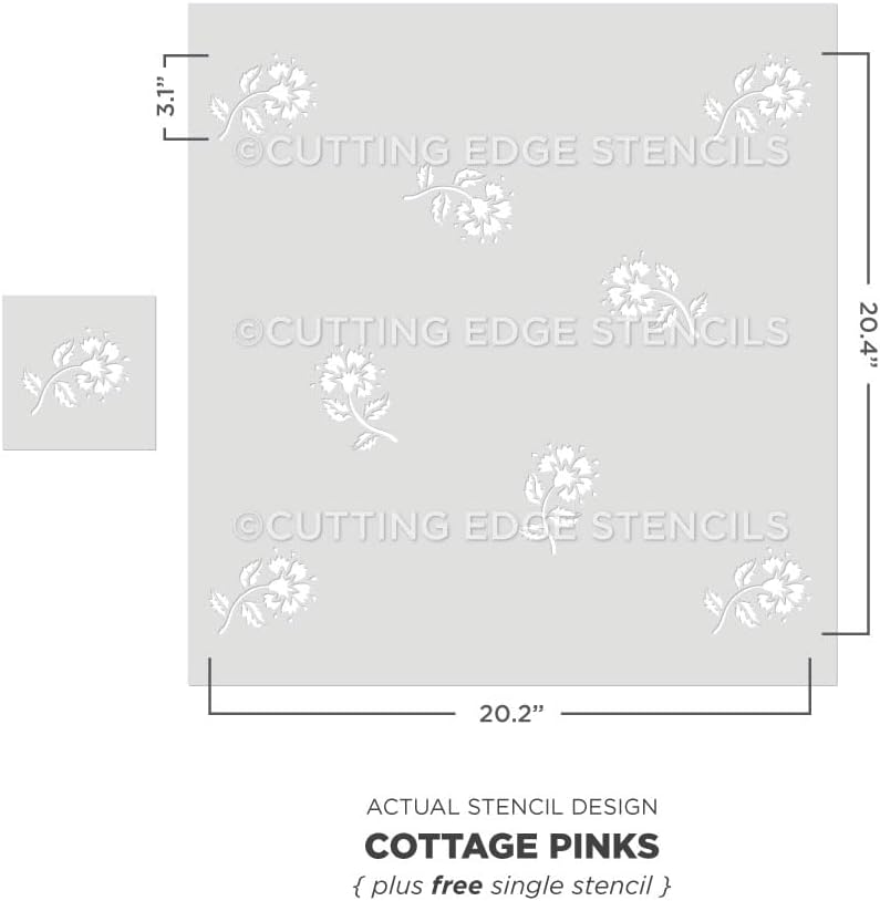 Cottage Pinks Wall Stencil - Floral Wall Pattern - Large Stencils for Painting - DIY Home Improvement - Try Stenciling Instead of Wallpaper