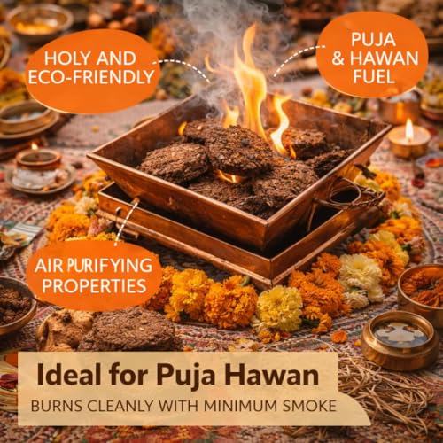 Image of Puja Ghar Pure & Original Desi Cow Dung Cake /uple /kande | Pack of 10 | Natural Holy Cow Dung for Pujan, Hawan & Religious Ceremonies | Round 3 Inch, Eco-Friendly, Smokeless Spiritual Fuel