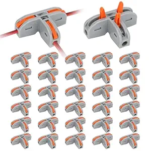 EEEKit 30Pcs Compact Wire Conductor Connector, T-Shape Lever Nut Wire Connector, Quick Splitter 3 Way Electrical Connectors, AWG 28-12