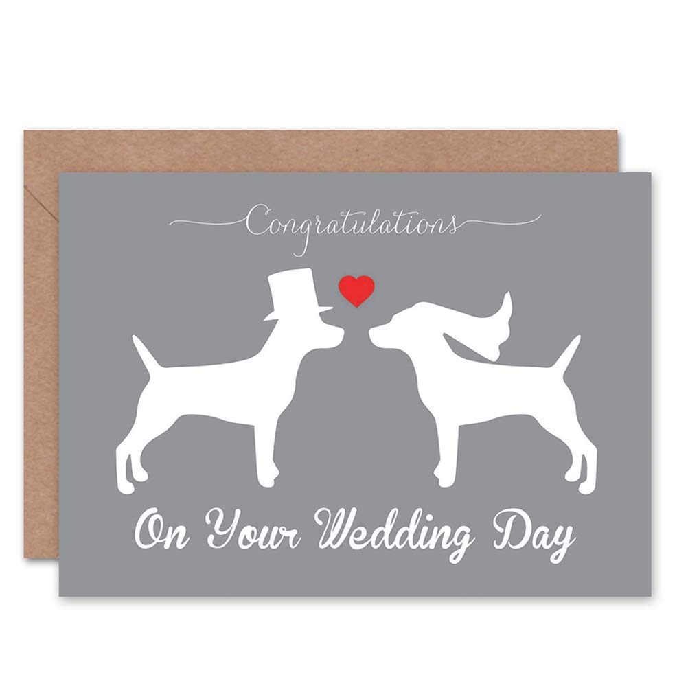 Wee Blue CooWedding Day Animal Silhouette Love Two Dogs Heart Gift Sealed Greeting Card Plus Envelope Blank inside