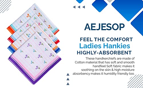 Women's Cotton Handkerchiefs, Ladies Cotton Handkerchief, Girls Hankies for Gift,Hanky Pack of 124
