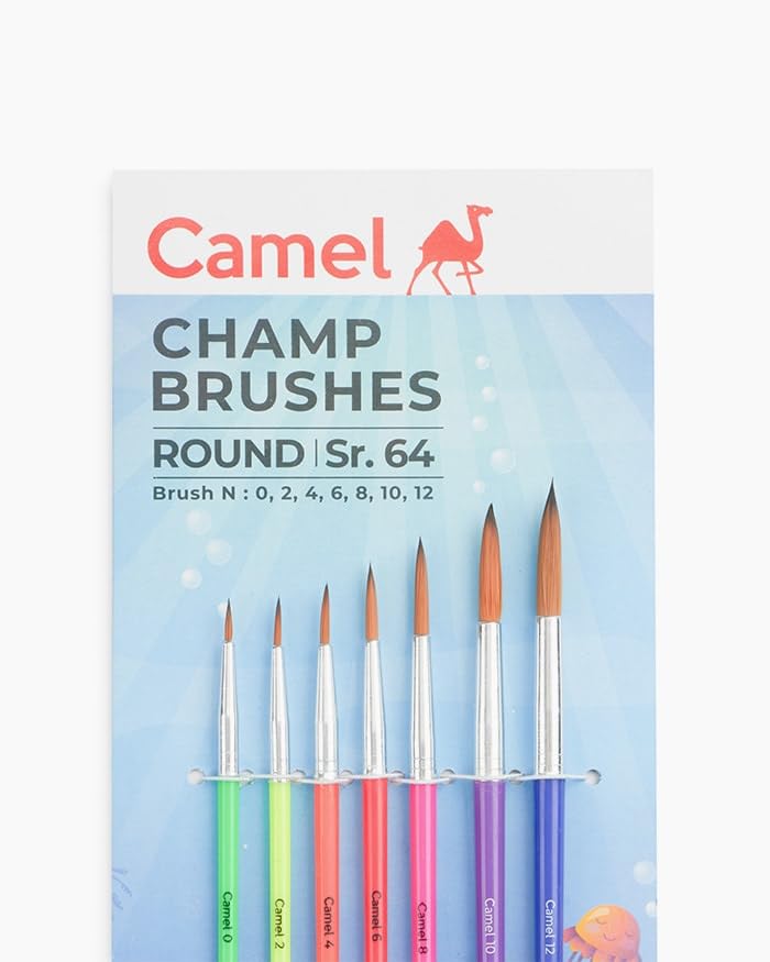 Image of Camel Champ Round Paint Brushes Series 64 | Set of 7 Brushes | Fine Tip for Detailing, Watercolour, Poster & Acrylic Painting | for Artists & Students