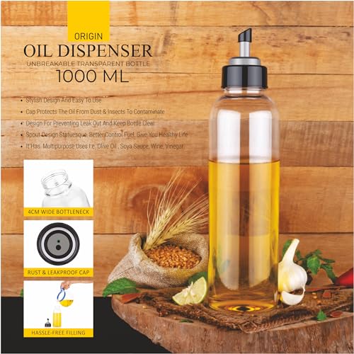 Image of Clazkit Plastic Oil Dispenser Bottle 1 Litre with Easy Pour Spout | Leakproof Kitchen Oil Container | Multipurpose Cooking Oil Storage Bottle for Oil, Vinegar & Sauces | pack of 2