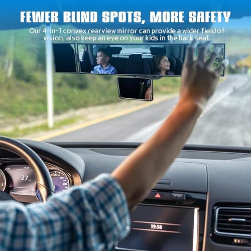 Image of Car Rear View Mirror Interior Mirror Wide Angle Panorama Safety Mirror Interior Mirror Large Vision Mirror 1Pcs (Black-3)
