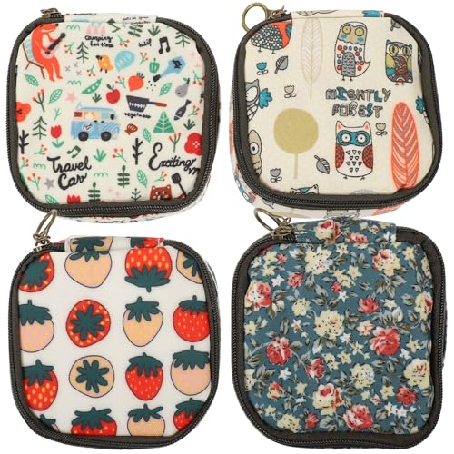 SAFIGLE 4 Piezas Bolsa de Almacenamiento Sanitaria Multifuncional Flores Pequeñas Bosque Contenedor Pequeño para Compresas Cosméticos y Objetos Pequeños Diseño con para Mujeres y Niñas