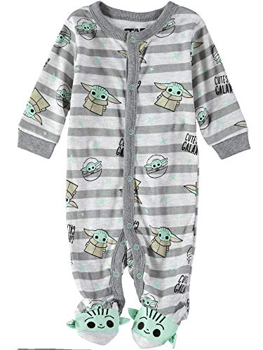 Star Wars Yoda Baby Boys' Romper - Long Sleeve Snap Closure Footed Baby Romper Bodysuit (Grey/Green/Brown, 0-3 Months)