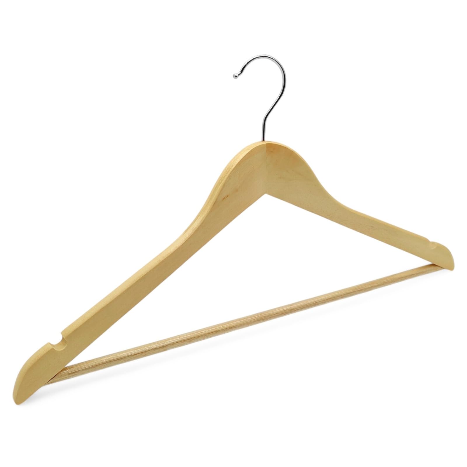 10x Natural Wooden Suit Hangers 44.5cm Wishbone Clothes Hangers with Non-Slip Trouser Bar & Shoulder Notches | Beech Wood Hangers with 360° Swivel Chrome Hook for Suits, Coats, Jackets & Dresses
