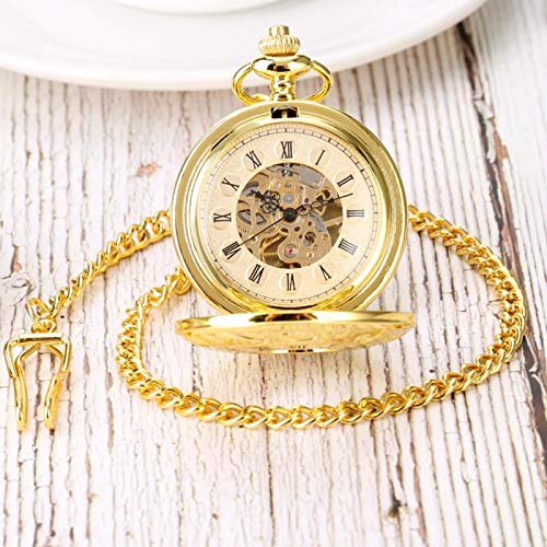 LIANXIAO - Pocket Watch,Golden antique mechanical pocket watch, manual winding double opening side c