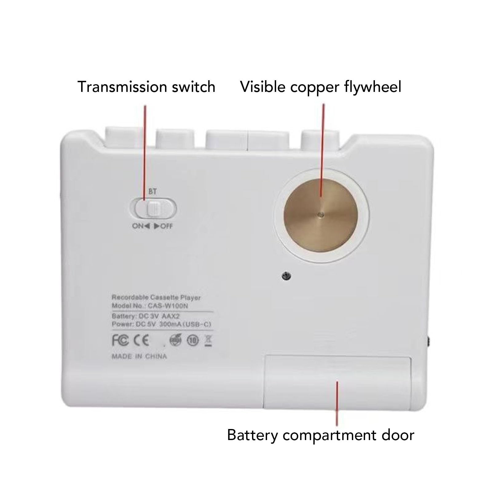 EMUKOEP Mini Lecteur de Cassettes Bluetooth, Enregistreur Stéréo Portable avec Micro, Parfait pour Les Déplacements, Matériau ABS, Couleur Blanche