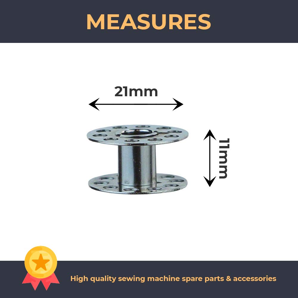 Image secondaire de La Canilla ® - Compatible avec Machine à Coudre Silvercrest Lot 10 Cannettes Compatible avec Singer, Janome, Brother, Elna Métal