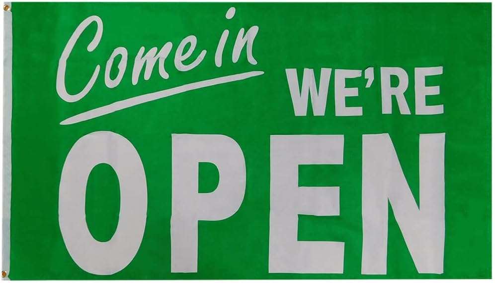 Were Open Flag Come in 3x5 Foot Large Banner Sign Poster Red Were Open Flag Come in 3x5 Foot Large Banner Sign Poster Red