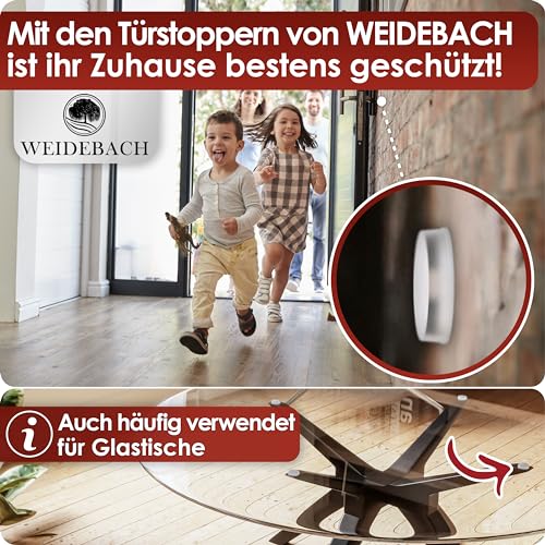 WEIDEBACH® 12x Dezente Türpuffer Transparent, Türstopper Wand Selbstklebend 20x5 mm, Elastikpuffer für Bad, Glasflächen, Wände, Gummistopper, Klebepunkte