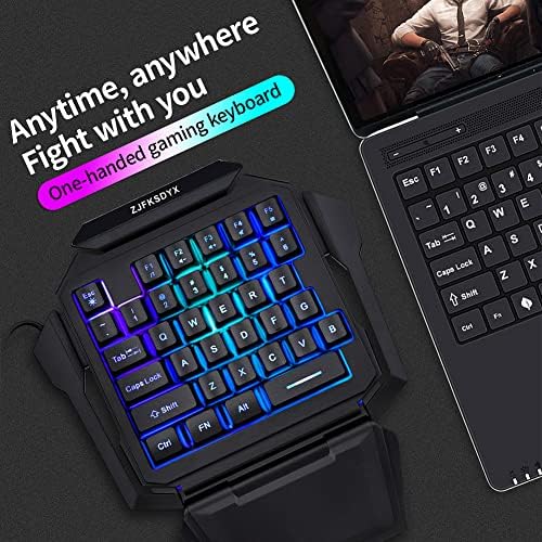 ZJFKSDYX K50L One-handed Gaming Keyboard and Mouse Combo, RGB Backlit 35-key Mini Gaming Keyboard and 6D Gaming Mouse, Supports PC Gamers