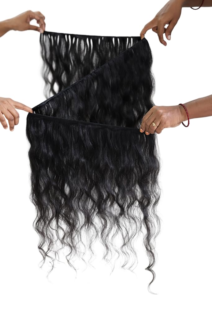 IDM Indian Natural Wavy Hair Extensions, Raw Hair Weft Bundles (10"12"14" 3Bundles Wavy)