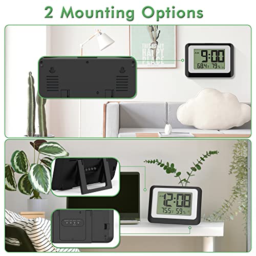 Digital Alarm Clock For Bedrooms, Digital Wall Clock With Temperature Humidity, 8S Backlight, Hourly Chime, Snooze, 12/24H, Compact Bedside Clock Battery Operated #TOP5