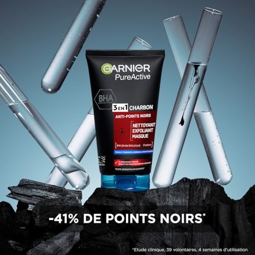 Garnier Pure Active - Nettoyant 3 En 1 - Nettoyant, Exfoliant, Masque - Réduit Les Points Noirs & Prévient Leur Apparition - BHA & Charbon - Vegan & Cruelty Free - Peau Mixtes à Grasses - 150 ml – Image 5