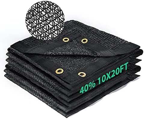 Kesfitt 40% Shade Cloth 10x20 ft, Breathable HDPE Mesh Sun Shade Tarp for Garden & Greenhouse, UV Resistant Outdoor Shade Fabric with Copper Grommets for Plants, Patio, Yard