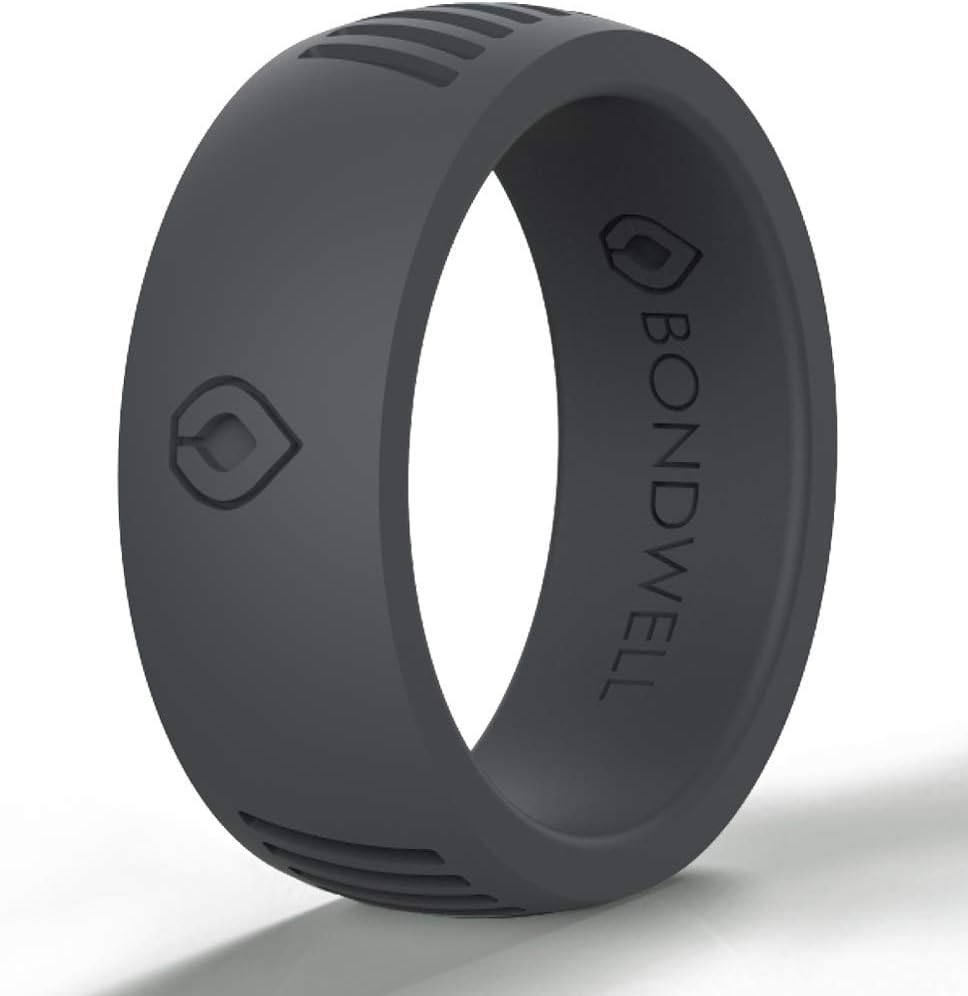 BONDWELL Silicone Wedding Ring for Men - Save Your Finger & A Marriage Safe, Durable Rubber Wedding Band for Active Athletes, Military, Crossfit, Weight Lifting, Workout