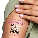 Custom QR Code Buy the Birthday Girl a Drink Temporary Tattoos - 12 Ct