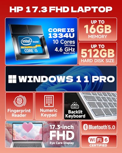 HP 2026 Laptop 17.3" Core i5 16GB 512GB SSD Windows 11 Pro miniatura 3