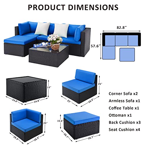 Pretzi 5 Pieces Patio Furniture Sets, Outdoor Sectional Sofa, All Weather Rattan Wicker Couch With Washable Cushions And Glass Table, Patio Conversation Set For Porch Backyard Garden Pool Deck Balcony #TOP6