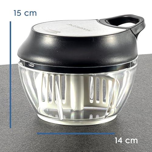 HANSEKÜCHE - Manueller Zwiebelschneider mit Seilzug – Zerkleinerer mit 3 Klingen aus japanischem Stahl für Zwiebeln, Kräuter, Nüsse und Sahne – 500 ml – Spülmaschinengeeignet