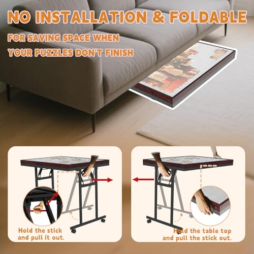 Image of Doerpuz Puzzle Table with Folding Legs, 1500 Pieces Puzzle Table for Adults with Drawers, Cover, Wheels, 5 Adjustable Up Angles Wooden Jigsaw Puzzle Board for All Ages