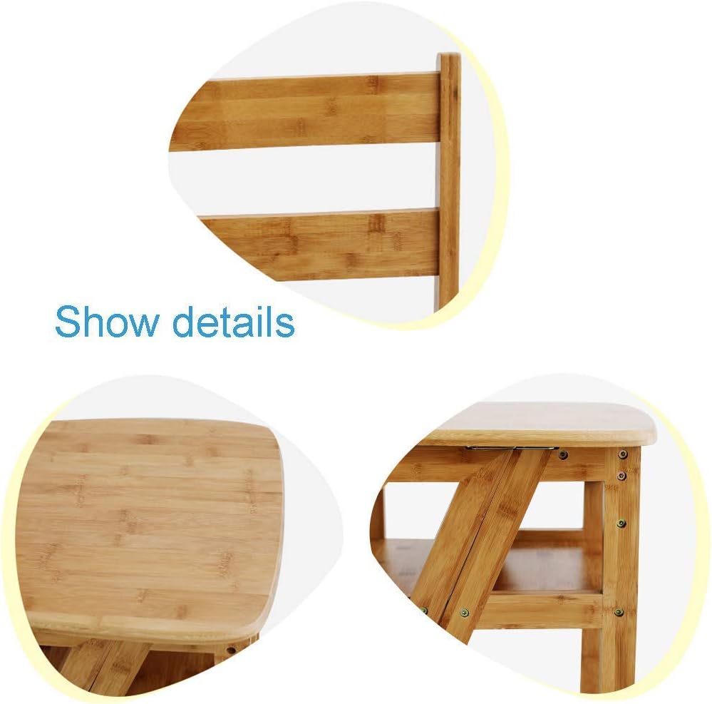 DASHADAO Indoor Climbing Stool,Folding Portable Ladder Step Stool Folding High Chair Staircase Stepladder Bamboo Dual-Use Climb 4-Step Ladder Widened Safety Portable Flower Rack Shoe Bench