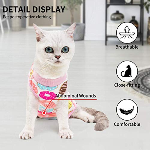 Image of Cat Professional Surgical Recovery Suit,E-Collar Alternative for Cats Dogs,After Surgery Wear, Pajama Suit,Home Indoor Pets Clothing Doughnut S