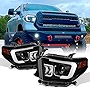 AKKON - For 2014-2017 Tundra Pickup Black Bezel 3D DRL Daylight LED Strip Projector Headlights Front Lamps Pair