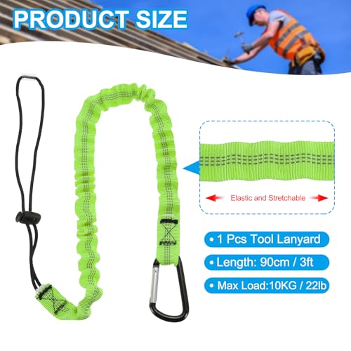Image of MECCANIXITY Retractable Tool Lanyard 3ft with Single Aluminum Buckle and Adjustable Loop End, Maximum Weight Limit 10KG / 22lb, Safety Fall Protection Tools Leash, Green
