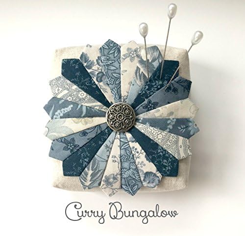 Dresden Linen Pincushion Handcrafted Finished with Vintage Button Filled With Crushed Walnut Shells