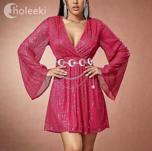 Women's Metal Moon Sun Chain Belt Multilayer Gold Silver Waist Belts for Dress Jeans4