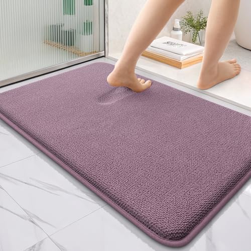Image of OLANLY Thick Memory Foam Bath Mat Rug 36x24, Extra Soft Absorbent Bathroom Rug, Quick Dry Bath Mats, Non-Slip, Machine Washable Carpet for Bathroom, Tub and Shower, Home Decor Accessories, Deep Plum