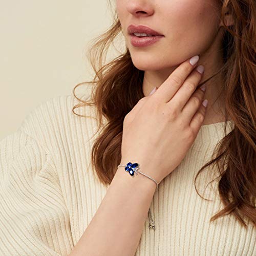 Hipunk Butterfly Blue Bracelets Birthstone Women 925 Sterling Silver September-Sapphire Birth Stone Animal Butterflies Adjust Link Bracelet Crystal Birthday Jewelry Sb0001S #TOP1