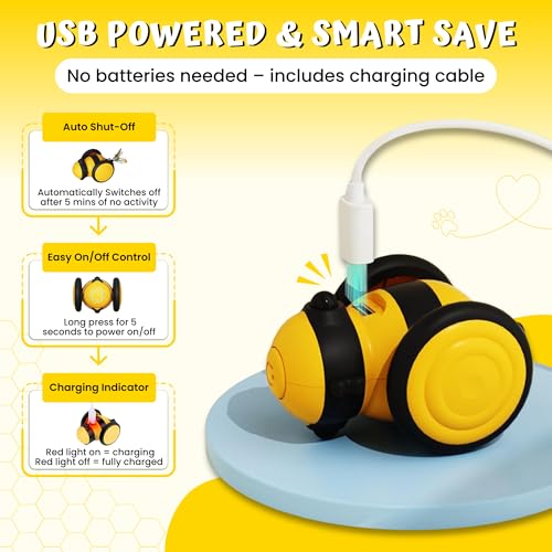 Image of Interactive Cat Toy | Automatic Bee-Shaped Small Smart Pet Toy | Moving Toy for Play & Stimulation | for Indoor & Persian Breeds | Rechargeable Fun Exercise Toy (Yellow)