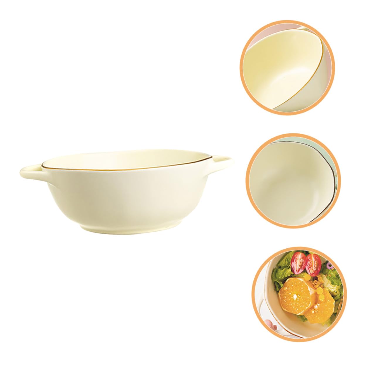 BESPORTBLE Tazón de Cerámica para Horno Doble Asa, Resistente a Altas Temperaturas, Color Beige Claro, para Sopa y Ensalada, Uso Doméstico y Restaurante, Fuente para Servir Versátil