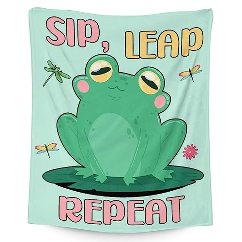 Mercuryelf Frog Throw Blanket - Soft, Fuzzy & Warm - 40x50 Inches Flannel Blankets for Travel, Office - Light Green Funny Throws Gift for Kids