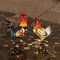 Natelf Solar Rooster and Hen Statue, Outdoor Metal Chicken Decor with Solar Lights, Hand-Painted Farmhouse Garden Art for Yard, Patio, Chicken Coop - Housewarming Gifts Set of 2