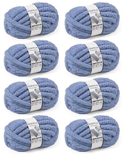 Image of Cozyful Chunky Yarn for Hand Knitting, #9 Thick Jumbo Big Chunky Yarn for Crocheting, Super Chunky Knit Blanket Yarns, Large Chunky Chenille Yarns, 8 Pack (30 yds 8 oz Each Skein), Blue Gray