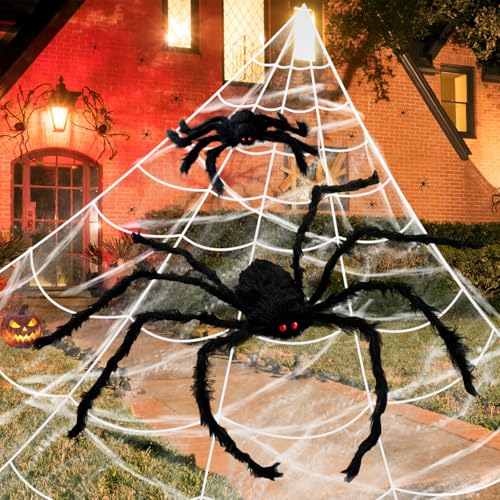 Mauts 200" Halloween Spider Web 50" Giant Spider and 20” Spider Decorations Fake Spiders for Indoor Outdoor Halloween Decorations Yard Home Costumes Parties Haunted House Décor (Black)