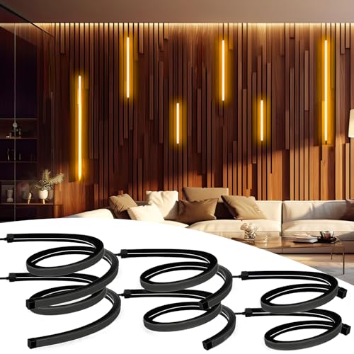 SHUNLEE 6 Rollen Schwarzer Neon LED für Akustikpaneele WiFi 2700K Warmweiß LED Streifen für Akustikpaneele Beleuchtung Flexible Neon Silikon für Akustik Panel Wandpaneele (50cm*2+70cm*2+110cm*2)