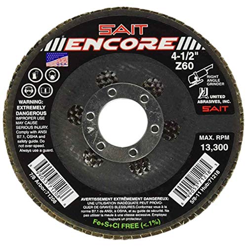 United Abrasives SAIT 71208 4-1/2x7/8 Encore Type 27 General Purpose No Hub Zirconium Flap Discs 60 Grit, 10 Pack