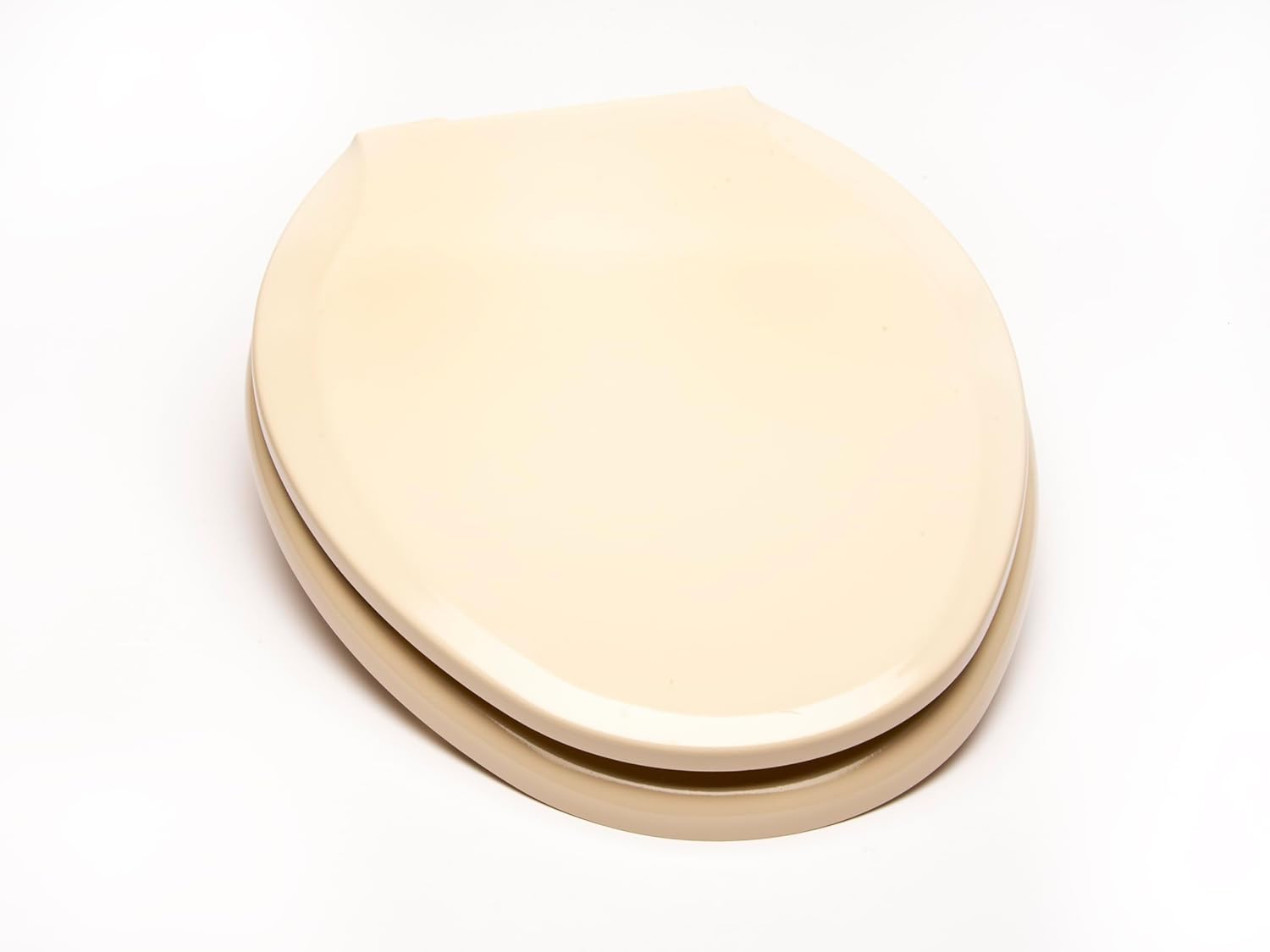 1Q1E5-03 Premium Molded Wood Toilet Seat with Vari-Adjust Release ‘N’ Clean Lok-Down Hinge and Quik-Lok Mounting Hardware, Elongated, Almond