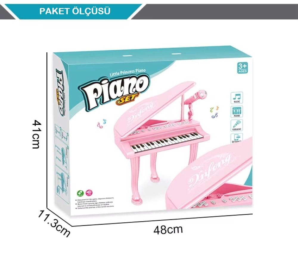 Mini Piyano Seti 37 Tuşlu Mikrofonlu ve Tabureli Oyuncak Piyano Çocuklar İçin Eğlenceli Müzik Deneyi