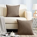Lipo Set of 2 18x18 Brown Throw Pillow Covers, Corduroy Decorative Square Pillowcases Corn Striped,...