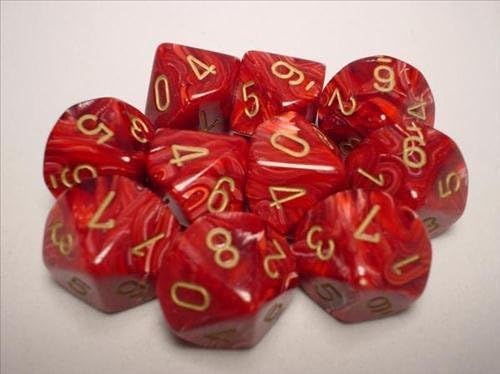 Chessex Dice Sets: Vortex Burgundy with Gold - Ten Sided Die d10 Set (10)