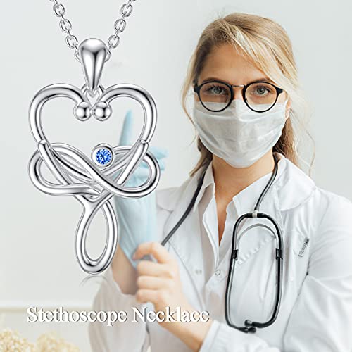Popkimi Sterling Silver Stethoscope Necklace Nurse Necklaces For Women Nurse Necklaces Nurse Pendant Necklace Nurse Gifts For Nurse Doctor Medical Graduation Student Veterinary (Stethoscope Necklace) #TOP1