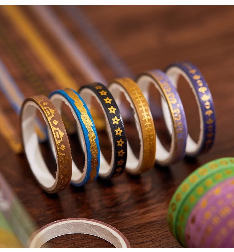 Miniatura 5 de YUBX Juego de cintas washi delgadas doradas con impresión básica de papel de aluminio, cintas adhesivas decorativas para artes, manualidades,