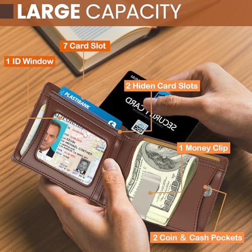 Slim Wallet for Men, Slim ＆ Stylish RFID Blocking Wallet with Money Clip & Easy-Grab Card Slot, Compact Bifold Minimalist Wallet for Front Pocket, Travel & Daily Use - Brown3